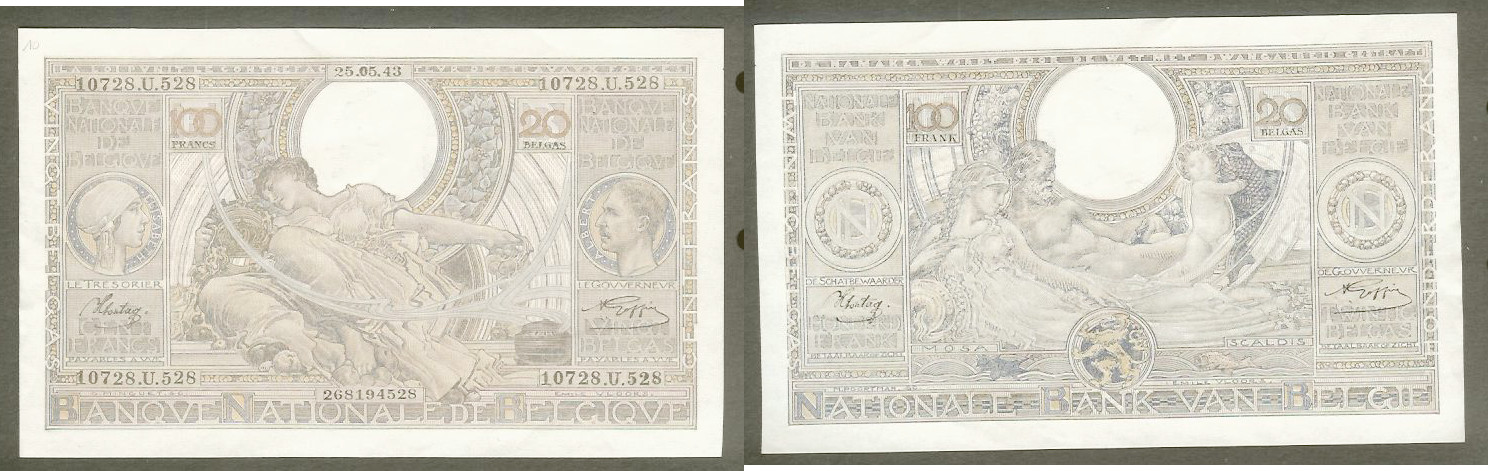 100 Francs - 20 Belgas BELGIQUE 1943 P.112 SPL